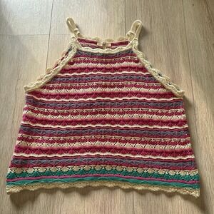 Easel Top Women's Large New NWT Crochet Open Knit Pink Feminine Coastal Cotton